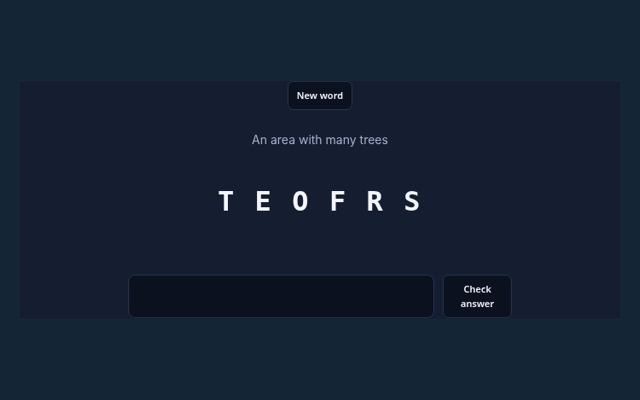 Word Scramble playing interface